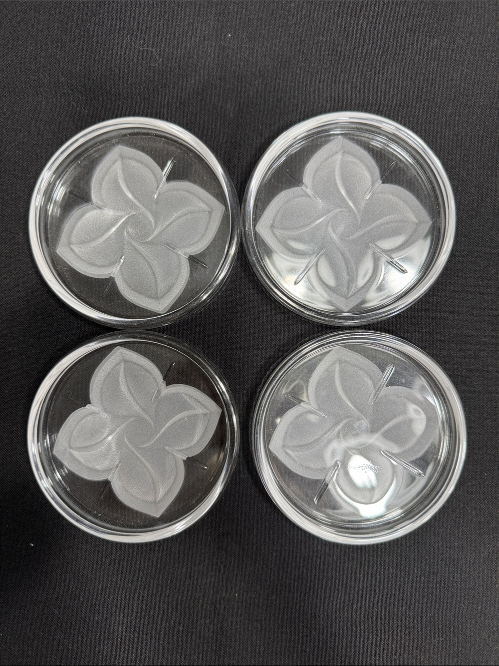 (4) Vtg. 1980’s J.G. Durand, Crystal d’Arquis Florence pattern coasters.